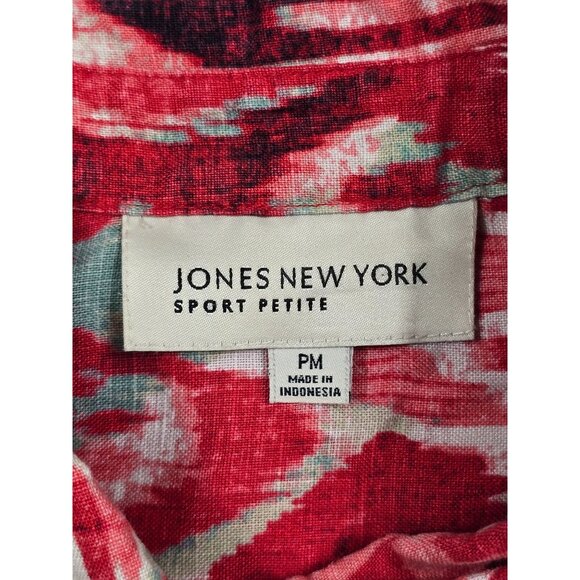 Jones New York Sport 100% Linen Petite Ikat Print Shirt PM - Picture 2 of 4